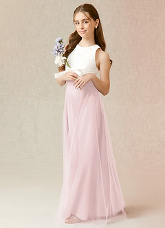 Azazie Albertine Junior Blushing Pink A-Line Lace Chiffon Dress image4