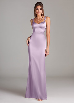 Azazie Denice Bridesmaid Dresses Frosted Lilac Sheath Pleated Stretch Satin Dress image3