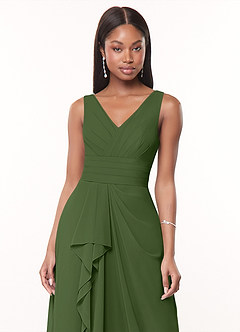 Azazie Julianna Brautjungfernkleider A-Linie Chiffon Kleid Olivgrün image5