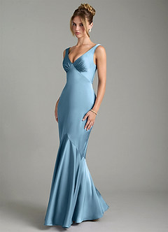 Azazie Alena Bridesmaid Dresses Steel Blue Mermaid Pleated Stretch Satin Dress image5