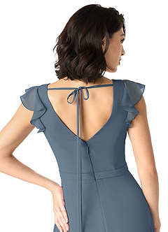 Azazie Claudine Schlussverkauf A-Linie Flatterhülse Chiffon Kleid Neptunblau image6