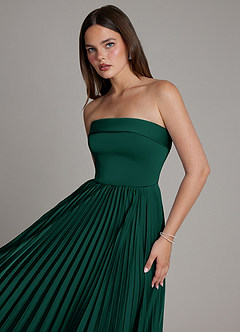 Azazie Mariana Bridesmaid Dresses Emerald A-Line Pleated Stretch Satin Dress image4
