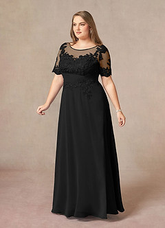 Azazie Raissa Vestidos para mãe da noiva Vestir Preto de Chiffon de Linha A com Renda image11