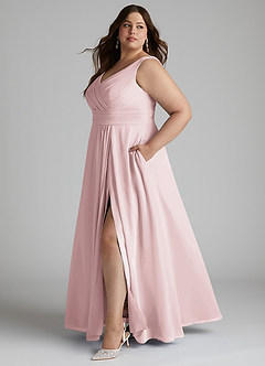 Azazie Karina Bridesmaid Dresses Blushing Pink A-Line Pleated Chiffon Dress image7