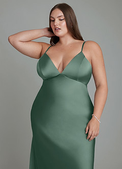 Azazie Stefania Robes de demoiselle d'honneur Robe Trapèze en Satin extensible Eucalyptus image13