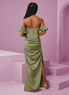 Barbie ♥ Azazie Bridesmaid Dresses Pistachio Sheath Off the Shoulder Stretch Satin Convertible Dress image9