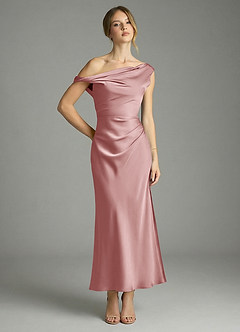 Azazie Emerson Bridesmaid Dresses Dusty Rose Mermaid Off the Shoulder Stretch Satin Dress image1
