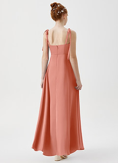 Azazie Rosey Junior Coral A-Line Sweetheart Neckline Stretch Satin Dress image2