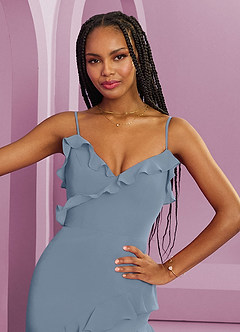 Barbie ♥ Azazie Bridesmaid Dresses Dusty Blue Sheath Chiffon Dress image7