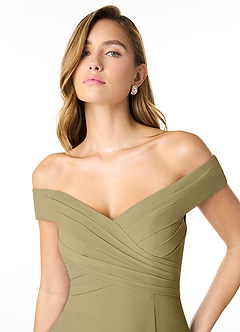 Azazie Lecia Abiti da Damigella Abito Convertibile Impero in Chiffon A pieghe con spalle scoperte Verde Muschio image5