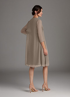 Azazie Beth Mother of the Bride Dresses Taupe Champagne A-Line Scoop Sequins Chiffon Dress image5