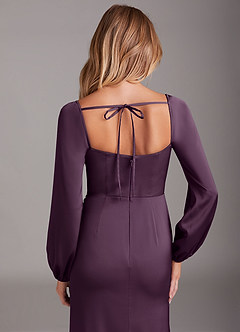 Azazie Charissa Bridesmaid Dresses Plum Sheath Long Sleeve Stretch Satin Dress image2
