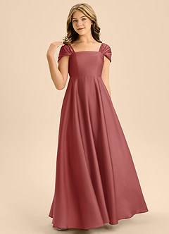 Azazie Rowena Junior Antique Rose A-Line Bow Stretch Satin Dress image4