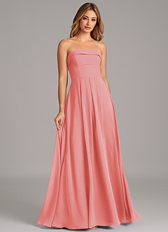 Azazie Lucienne Bridesmaid Dresses Coral A-Line Strapless Chiffon Convertible Dress image3