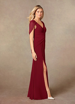 Azazie Luisa Mother of the Bride Dresses Burgundy Mermaid V-Neck Pleated Mesh Dress image4