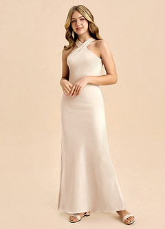 Azazie Doretta Junior Robe Fourreau en Mousseline de soie Plissée Albâtre Blanc image5