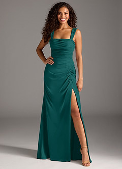 Azazie Jesaphine Bridesmaid Dresses Peacock Sheath Bow Chiffon Dress image4