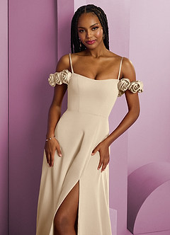Barbie ♥ Azazie Bridesmaid Dresses Champagne A-Line Off the Shoulder Chiffon Convertible Dress image3