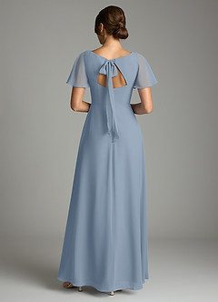 Azazie Kimber Bridesmaid Dresses Dusty Blue A-Line Flounce Sleeve Chiffon Dress image3