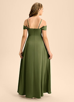 Azazie Anselie Junior Olive A-Line Off the Shoulder Stretch Satin Dress image2