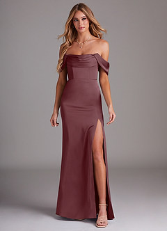 Azazie Saige Brautjungfernkleider Etui Schulterfrei Stretch-Satin Kleid Sangria image3