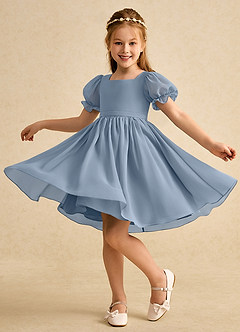 Azazie Jolie vestidos de niña de las flores Vestido de Azul Polvoriento de Gasa de Corte En A con Con mangas image3