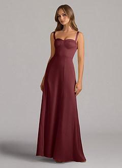 Azazie Amaris Bridesmaid Dresses Merlot A-Line Corset Stretch Satin Dress image2