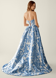 Allegra Bleu Acier Robe de bal trapèze à imprimé floral jacquard image2