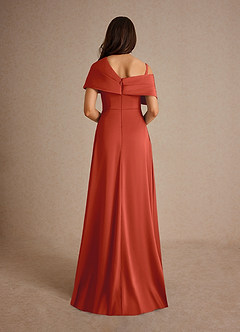 Azazie Milton Mother of the Bride Dresses Rust A-Line Pleated Stretch Satin Dress image4