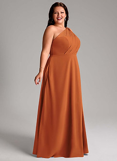 Azazie Phaedra Vestidos de damas de honor Vestido de Canela de Gasa de Corte en A con Hombro unilateral image9