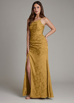 Azazie Mishka Bridesmaid Dresses Marigold Jacquard Sheath One Shoulder Floral Jacquard Dress image1