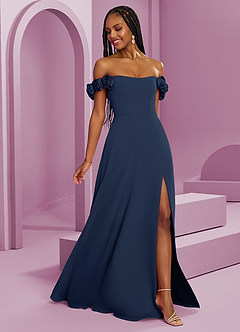 Barbie ♥ Azazie Bridesmaid Dresses Dark Navy A-Line Off the Shoulder Chiffon Convertible Dress image8