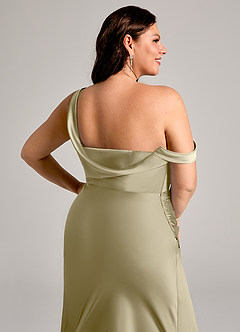 Azazie Madelyn Bridesmaid Dresses Moss Green Mermaid One Shoulder Stretch Satin Convertible Dress image14