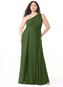 Azazie Dallas Vestidos de damas de honor Vestido de Oliva de Gasa de Corte en A con Hombro unilateral image6