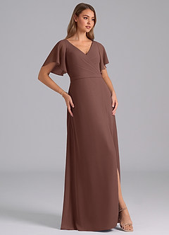 Azazie Ambrosia Bridesmaid Dresses Espresso A-Line Pleated Chiffon Dress image4