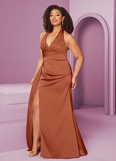 Barbie ♥ Azazie Bridesmaid Dresses Cedar Rose Mermaid Pleated Stretch Satin Dress image10