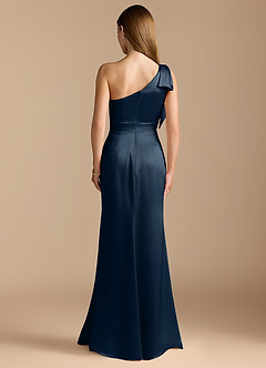 Azazie Rinna Brautjungfernkleider Meerjungfrau-Linie Gestreift Metallischer Satin Kleid Dunkelmarine image7