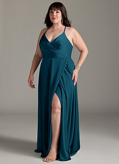 Azazie Davis Bridesmaid Dresses Ink Blue A-Line Pleated Stretch Satin Dress image10