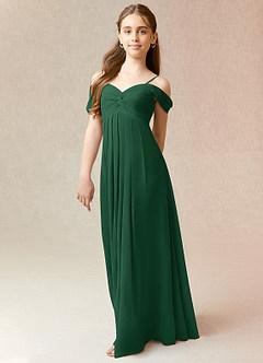 Azazie Kaitlynn Junior Vestido de Verde Oscuro de Gasa de Corte En A con Vestidos sin tirantes image4