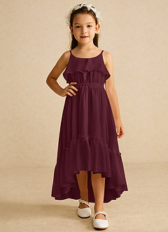 Azazie Karmen Abiti da Ragazza di Fiori Abito A-Line in Chiffon Increspato Cabernet image5