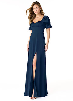 Azazie Harlie Final Sale Dark Navy A-Line Sweetheart Neckline Stretch Satin Dress image3