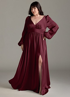 Azazie Norah Brudtärnklänningar Klänning av A-Line i Stretch Satin Cabernet image7