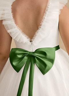 Azazie Amber Robe Demoiselle D'honneur Fillette Robe Trapèze en Tulle Arc Ivoire Basilic image5