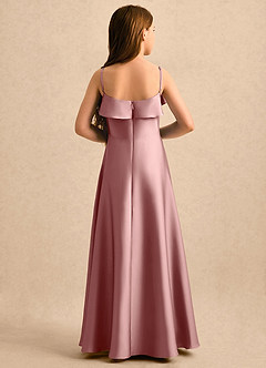 Azazie Kapri Girls Formal Vestidos de florista Vestido Rosa Empoeirada de Cetim elástico de Linha A com Franzido image2