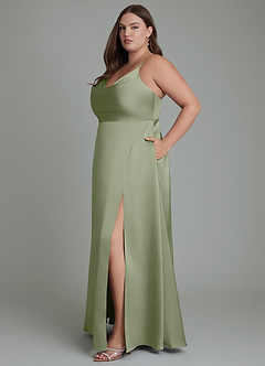 Azazie Sarella Brautjungfernkleider A-Linie Plissee Stretch-Satin Kleid Pistazie image7