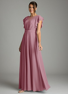 Azazie Daphne Modest Bridesmaid Dresses A-Line Ruffled Chiffon Floor-Length Dress image3