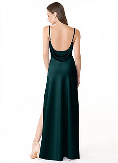 Azazie Alaija Bridesmaid Dresses Pine Mermaid Side Slit Stretch Satin Dress image4