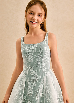 Azazie Cubbie Girls Formal Flower Girl Dresses Silver Sage A-Line Lace Dress image6