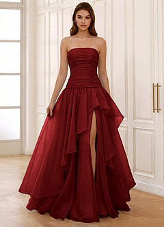 Ocavivien Burgundy Tulle Prom Dress image3