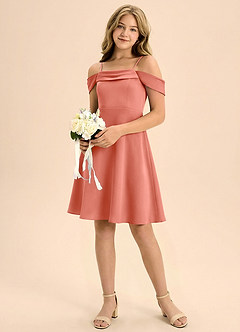 Azazie Anselie Junior Linia A Pofałdowany Satyna elastyczna Mini Młodsza druhna Sukienka image1